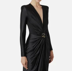 Abiti Red Carpet|Red Carpet|Elisabetta Franchi Abito red carpet in lycra con nodo e accessorio logo Nero