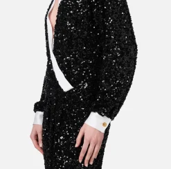 Abiti Red Carpet|Red Carpet|Elisabetta Franchi Abito red carpet in paillettes con inserti in raso Nero/Avorio