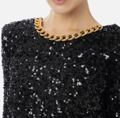 Abiti Red Carpet|Red Carpet|Elisabetta Franchi Abito red carpet in paillettes con catena e strass Nero