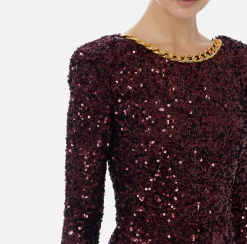 Abiti Red Carpet|Red Carpet|Elisabetta Franchi Abito red carpet in paillettes con catena e strass RougeNoir