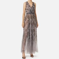 Abiti Red Carpet|Red Carpet|Elisabetta Franchi Abito red carpet in tulle con ricamo paillettes chevron Steel