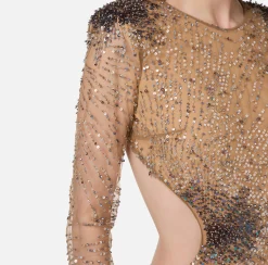 Abiti Red Carpet|Red Carpet|Elisabetta Franchi Abito red carpet in tulle stretch ricamato con paillettes fireworks Nero