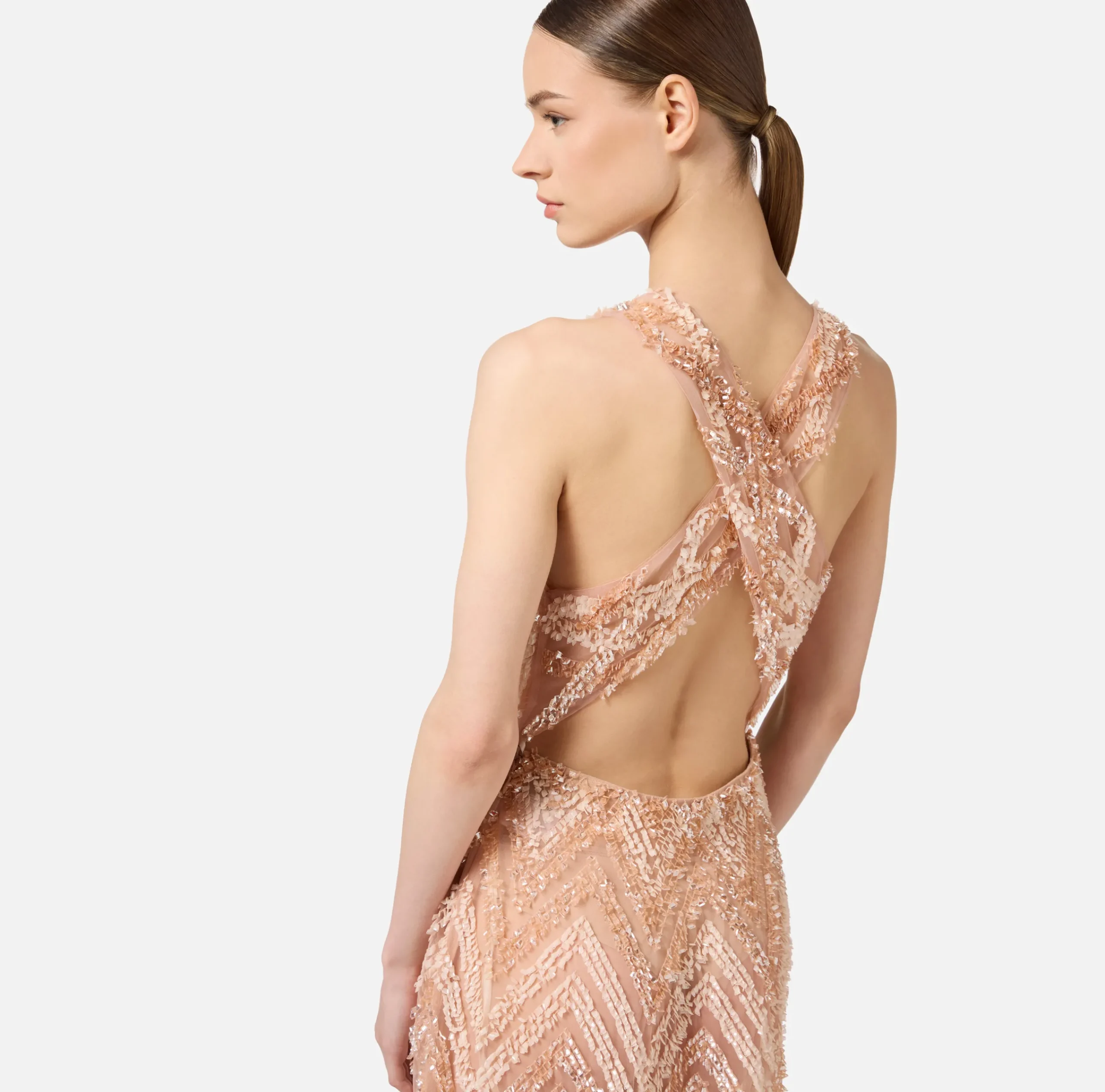 Abiti Red Carpet|Red Carpet|Elisabetta Franchi Abito red carpet in tulle con ricamo paillettes chevron Cipria