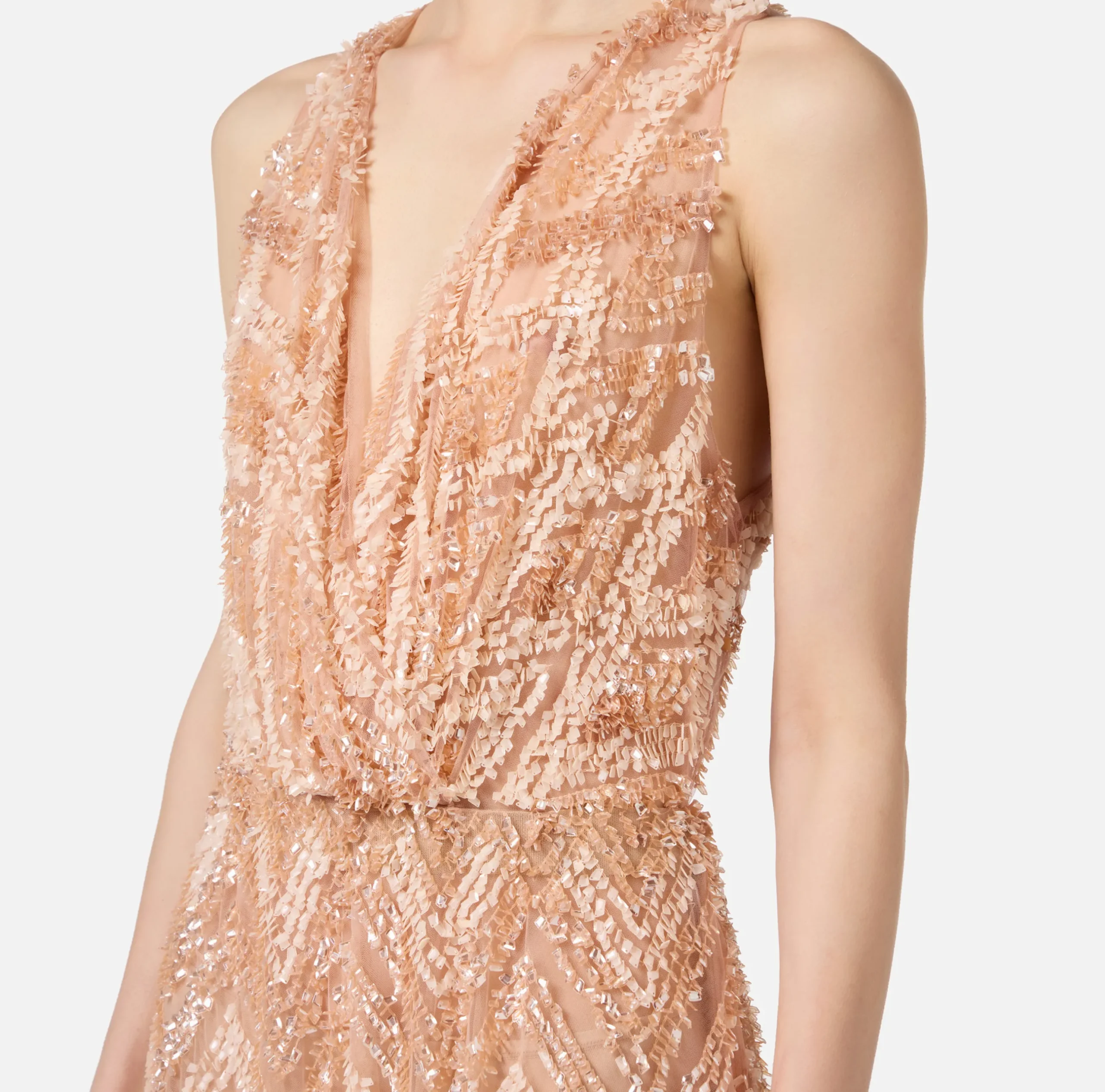 Abiti Red Carpet|Red Carpet|Elisabetta Franchi Abito red carpet in tulle con ricamo paillettes chevron Cipria