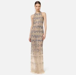 Abiti|Abiti Red Carpet|Elisabetta Franchi Abito red carpet in tulle ricamato con paillettes pixel Steel