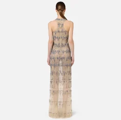 Abiti|Abiti Red Carpet|Elisabetta Franchi Abito red carpet in tulle ricamato con paillettes pixel Steel