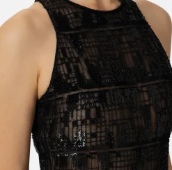 Abiti|Abiti Red Carpet|Elisabetta Franchi Abito red carpet in tulle ricamato con paillettes pixel Nero