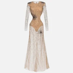 Abiti Red Carpet|Red Carpet|Elisabetta Franchi Abito red carpet in tulle stretch ricamato con paillettes fireworks Steel