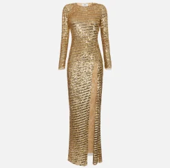 Abiti Red Carpet|Red Carpet|Elisabetta Franchi Abito red carpet in tulle ricamato con paillettes con cut-out Gold