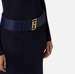 Abiti In Maglia|Abiti Red Carpet|Elisabetta Franchi Abito red carpet in viscosa lucida con cintura Navy