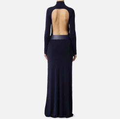 Abiti In Maglia|Abiti Red Carpet|Elisabetta Franchi Abito red carpet in viscosa lucida con cintura Navy