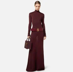 Abiti In Maglia|Abiti Red Carpet|Elisabetta Franchi Abito red carpet in viscosa lucida con cintura RougeNoir