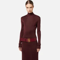 Abiti In Maglia|Abiti Red Carpet|Elisabetta Franchi Abito red carpet in viscosa lucida con cintura RougeNoir