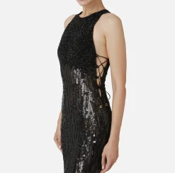 Red Carpet|Abiti Red Carpet|Elisabetta Franchi Abito red carpet ricamato con frange d'organza Nero