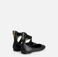 Sneakers E Scarpe Basse|Elisabetta Franchi Ballerina in nappa con elastici jacquard Nero/Nero