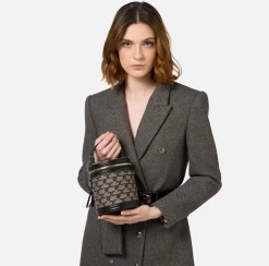 Valigeria|Borse A Mano|Elisabetta Franchi Bauletto Cilindro Monogram Travel Liquirizia/Nero
