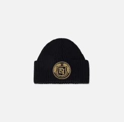 Cappelli E Guanti|Elisabetta Franchi Beanie in lana con patch logo Nero