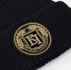 Cappelli E Guanti|Elisabetta Franchi Beanie in lana con patch logo Nero