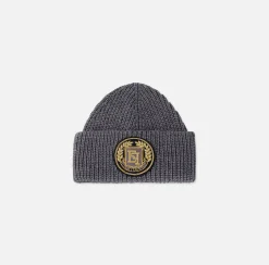 Cappelli E Guanti|Elisabetta Franchi Beanie in lana con patch logo SteelMelange