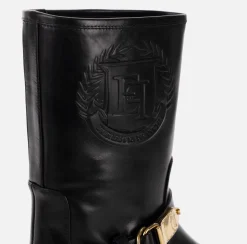 Stivali|Elisabetta Franchi Biker in vitello con logo Nero