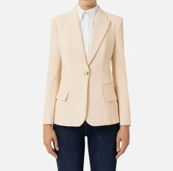 Giacche & Trench|Elisabetta Franchi Blazer in crêpe con revers a lancia Crema