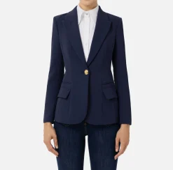 Giacche & Trench|Elisabetta Franchi Blazer in crêpe con revers a lancia Navy