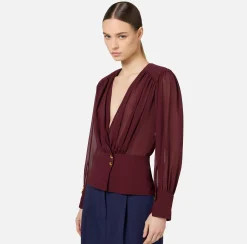 Camicie E Bluse|Elisabetta Franchi Blusa in georgette con baschina RougeNoir