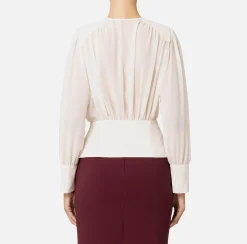Camicie E Bluse|Elisabetta Franchi Blusa in georgette con baschina Burro
