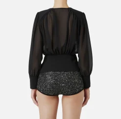 Camicie E Bluse|Elisabetta Franchi Blusa in georgette con baschina Nero