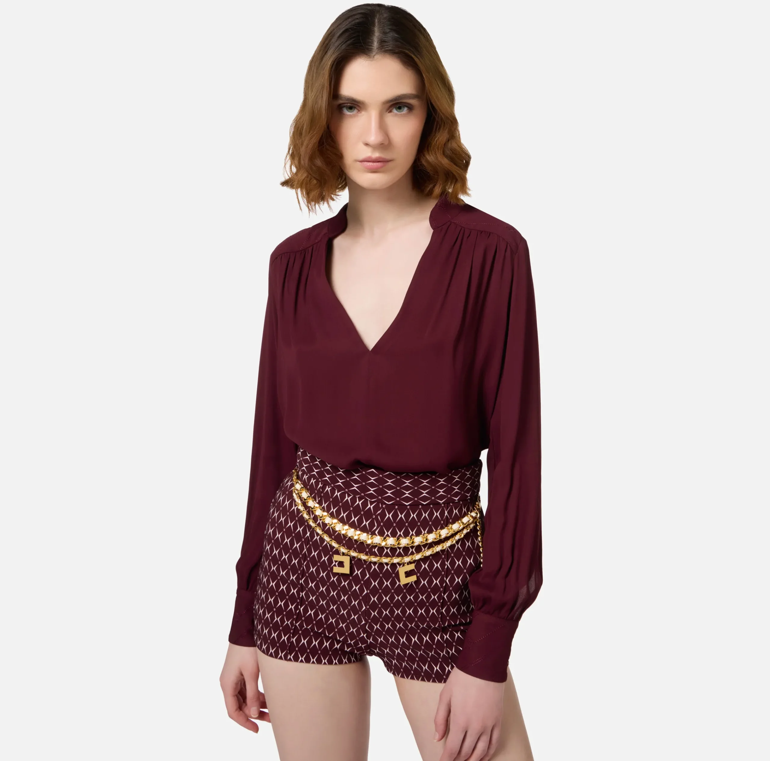 Camicie E Bluse|Elisabetta Franchi Blusa in georgette con pattern a righe RougeNoir