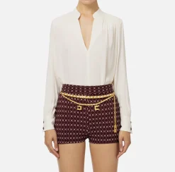 Camicie E Bluse|Elisabetta Franchi Blusa in georgette con pattern a righe Burro