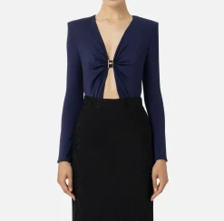 Top, T-Shirt & Body|Elisabetta Franchi Body in jersey con anella gioiello Navy