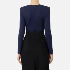 Top, T-Shirt & Body|Elisabetta Franchi Body in jersey con anella gioiello Navy