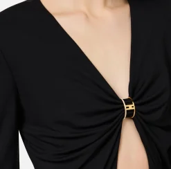 Top, T-Shirt & Body|Elisabetta Franchi Body in jersey con anella gioiello Nero