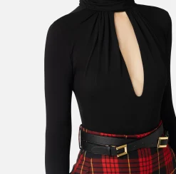 Top, T-Shirt & Body|Elisabetta Franchi Body in jersey con collo effetto sciarpa Nero