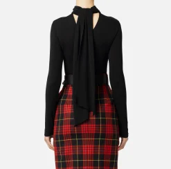 Top, T-Shirt & Body|Elisabetta Franchi Body in jersey con collo effetto sciarpa Nero