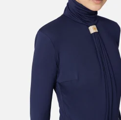 Top, T-Shirt & Body|Elisabetta Franchi Body in jersey con drappeggio e placca logo Navy