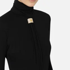 Top, T-Shirt & Body|Elisabetta Franchi Body in jersey con drappeggio e placca logo Nero