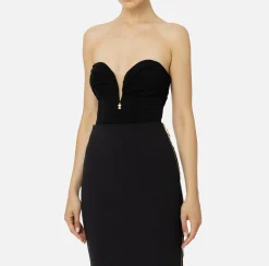 Top, T-Shirt & Body|Elisabetta Franchi Body in jersey lurex plissettato Nero