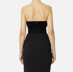 Top, T-Shirt & Body|Elisabetta Franchi Body in jersey lurex plissettato Nero