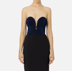 Top, T-Shirt & Body|Elisabetta Franchi Body in jersey lurex plissettato Navy