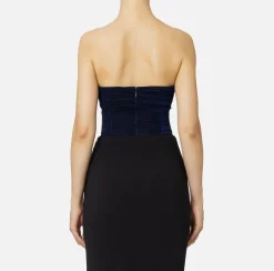 Top, T-Shirt & Body|Elisabetta Franchi Body in jersey lurex plissettato Navy