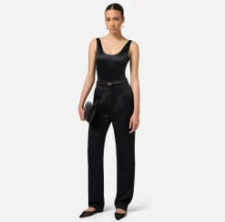 Top, T-Shirt & Body|Elisabetta Franchi Body in lycra con bande in elastico logato Nero