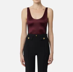 Top, T-Shirt & Body|Elisabetta Franchi Body in lycra con bande in elastico logato RougeNoir