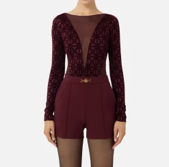 Top, T-Shirt & Body|Elisabetta Franchi Body in lycra flock e tulle RougeNoir
