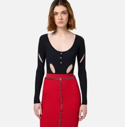 Top, T-Shirt & Body|Elisabetta Franchi Body in misto viscosa con cut-out Nero/Navy