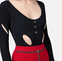 Top, T-Shirt & Body|Elisabetta Franchi Body in misto viscosa con cut-out Nero/Navy
