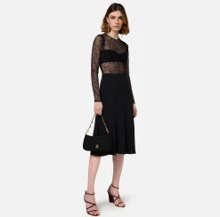 Top, T-Shirt & Body|Elisabetta Franchi Body in tulle flock disegno diagonale Nero