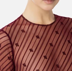 Top, T-Shirt & Body|Elisabetta Franchi Body in tulle flock disegno diagonale RougeNoir