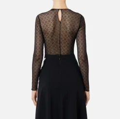Top, T-Shirt & Body|Elisabetta Franchi Body in tulle jacquard con coppe Nero